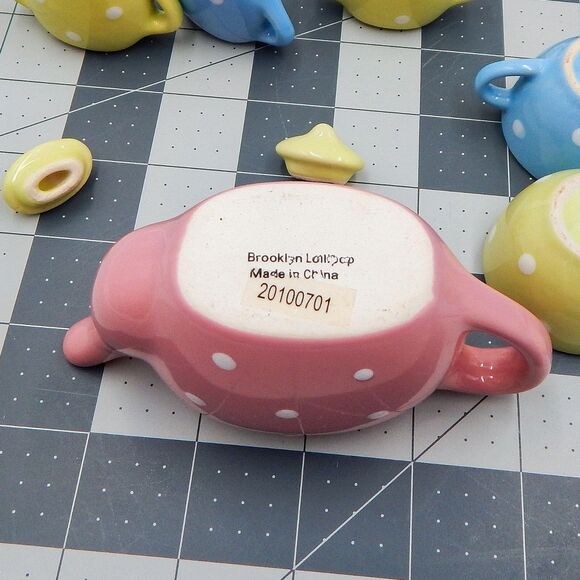Child's Miniature Pastel Polka Dot Tea Set Brooklyn Lollipop Porcelain Replace - Picture 9 of 9